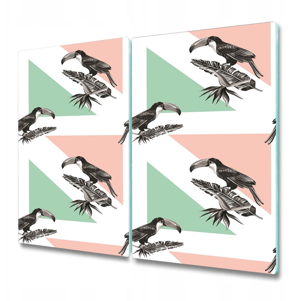 Glass Induction Cover Toucan with triangles Tropical Bird Geometric Figure