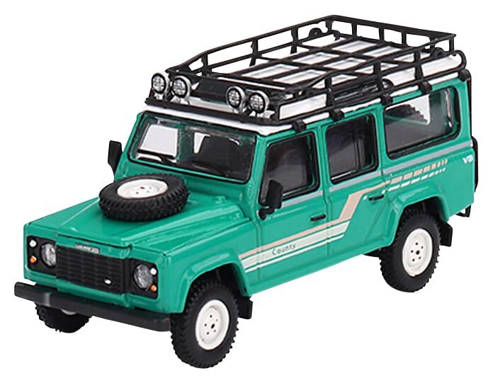 MINI GT 1/64 Land Rover Defender 110 1985 County Station Wagon, Trend Green,