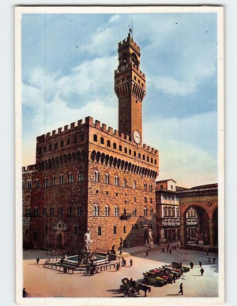 Postcard Square de la Signoria Fountain of Neptune Florence Italy