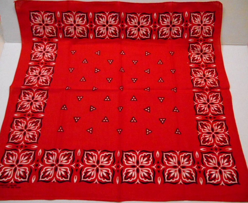 Vintage RED Floral Washfast Colors Cotton Bandana Handkerchief RN14193