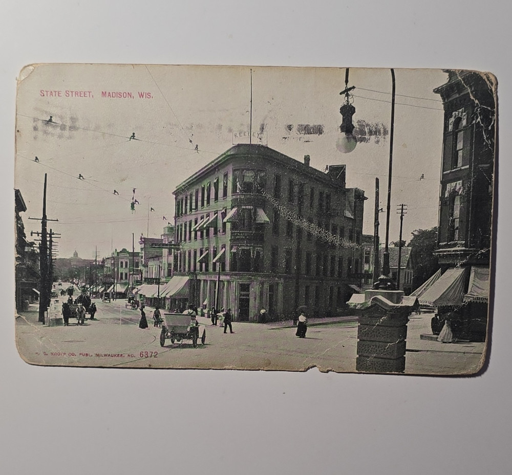 State Street, Madison Wisconsin Street Scene Divided Back Lithograph Postcard