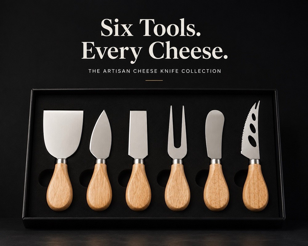 6Pc Cheese Knife Set Wooden Handle Stainless Steel Charcuterie Board Tools