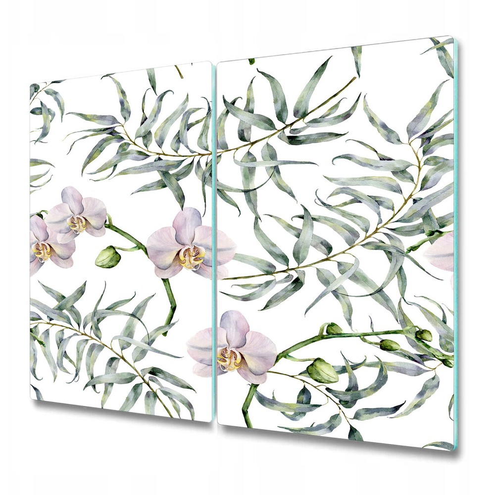 Glass Induction Ceramic Hob Cover Pink Orchids | Light Soft Drawing | 2x30x52