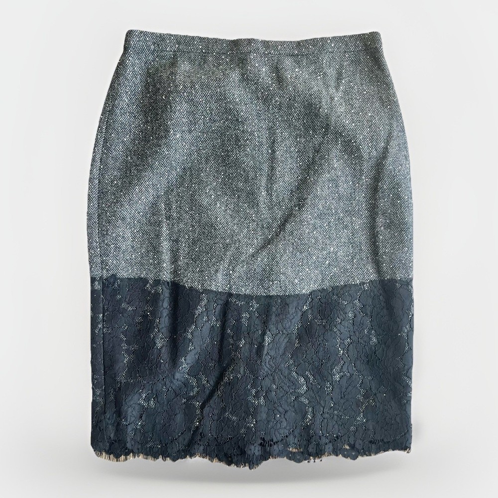 J Crew Tweed and Lace The Perfect Party Midi Pencil Wool Blend Skirt SIZE 8