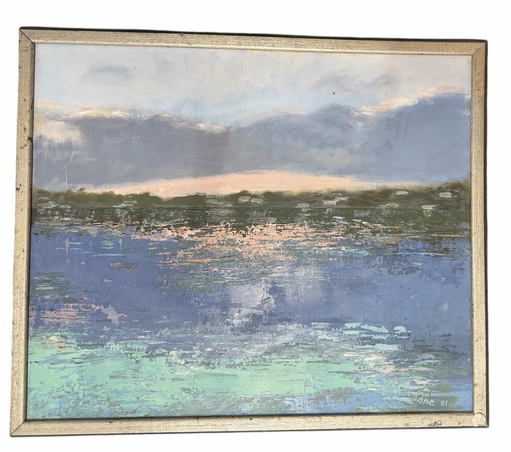 Impressionist Coastal Seascape Oil Painting Signed Lane Sunset Water Scene MCM