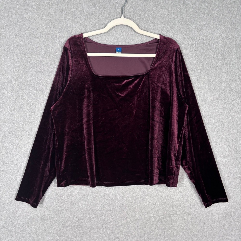 Old Navy Burgundy Velvet Top 2X Square Neck Whimsigoth Fairy Grunge Romantic 90s
