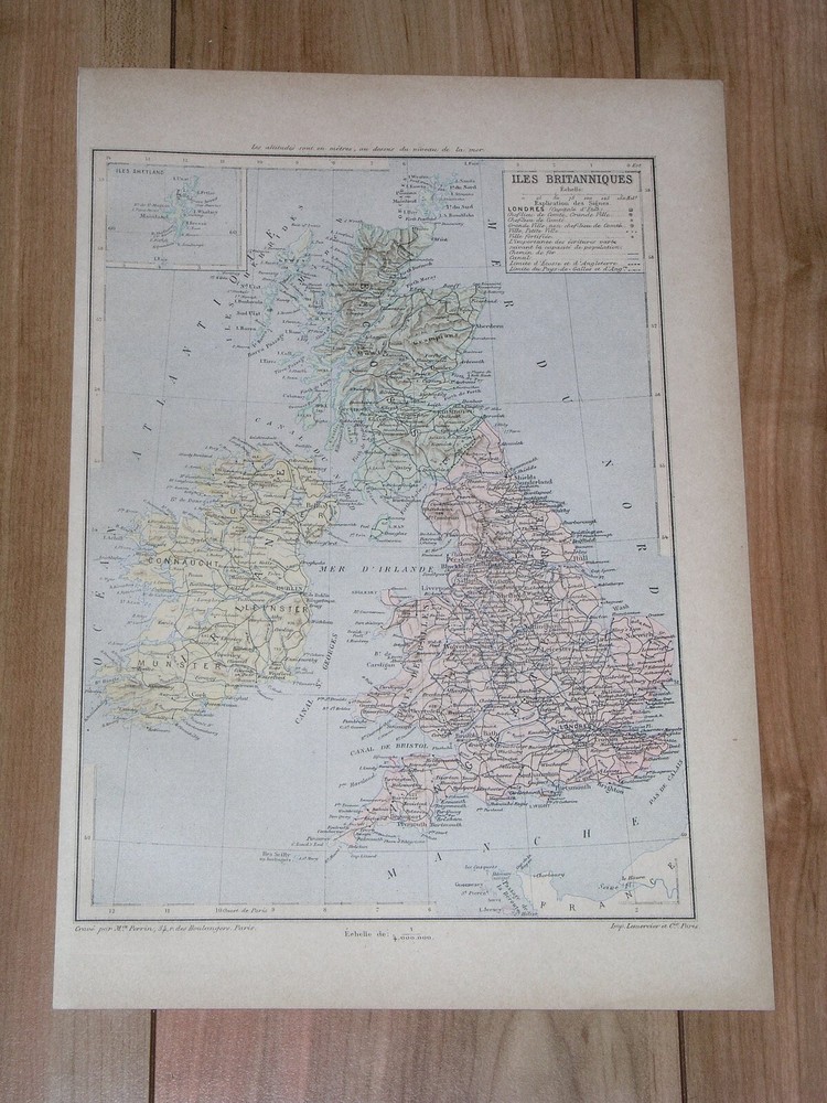 1887 Antique Map Of Great Britain United Kingdom England Scotland Ireland Wales