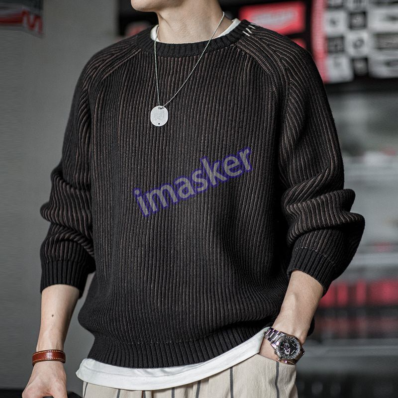 Retro American Style Mens Long Sleeve Knitted Knitwear Sweater Short Pullover Sz