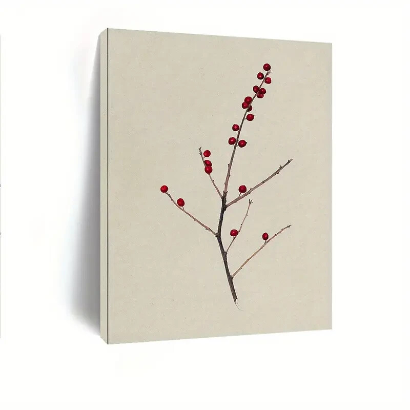 Vintage Red Berry Branch Wall Art  Canvas Unframed/Framed
