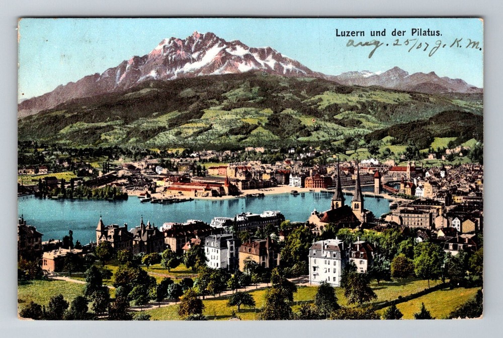 Switzerland- Lucerne Lake & Mount Pilatus Alps Old Postal Vintage c1907 Postcard