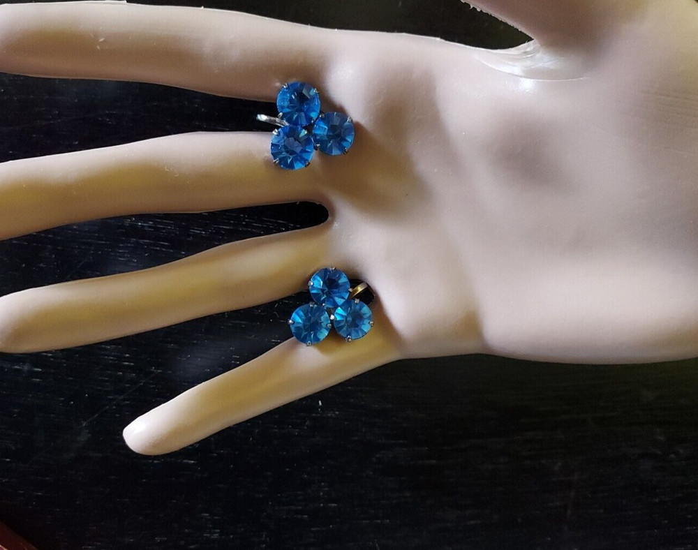 Coro Sterling Silver Earrings Sapphire Blue  Signed Sterling Craft Vintage