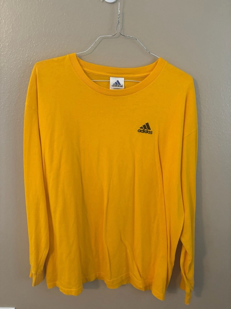 Vintage Adidas Stripes Spellout Long Sleeve Shirt 90s Soccer XL Yellow