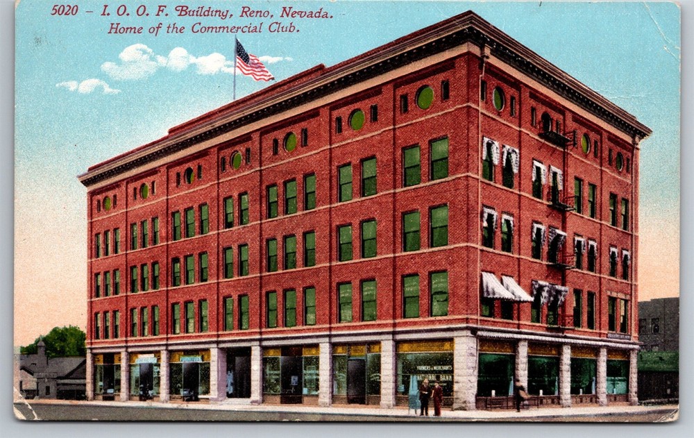 IOOF Building Commercial Club Reno NV C1910s Postcard AC4