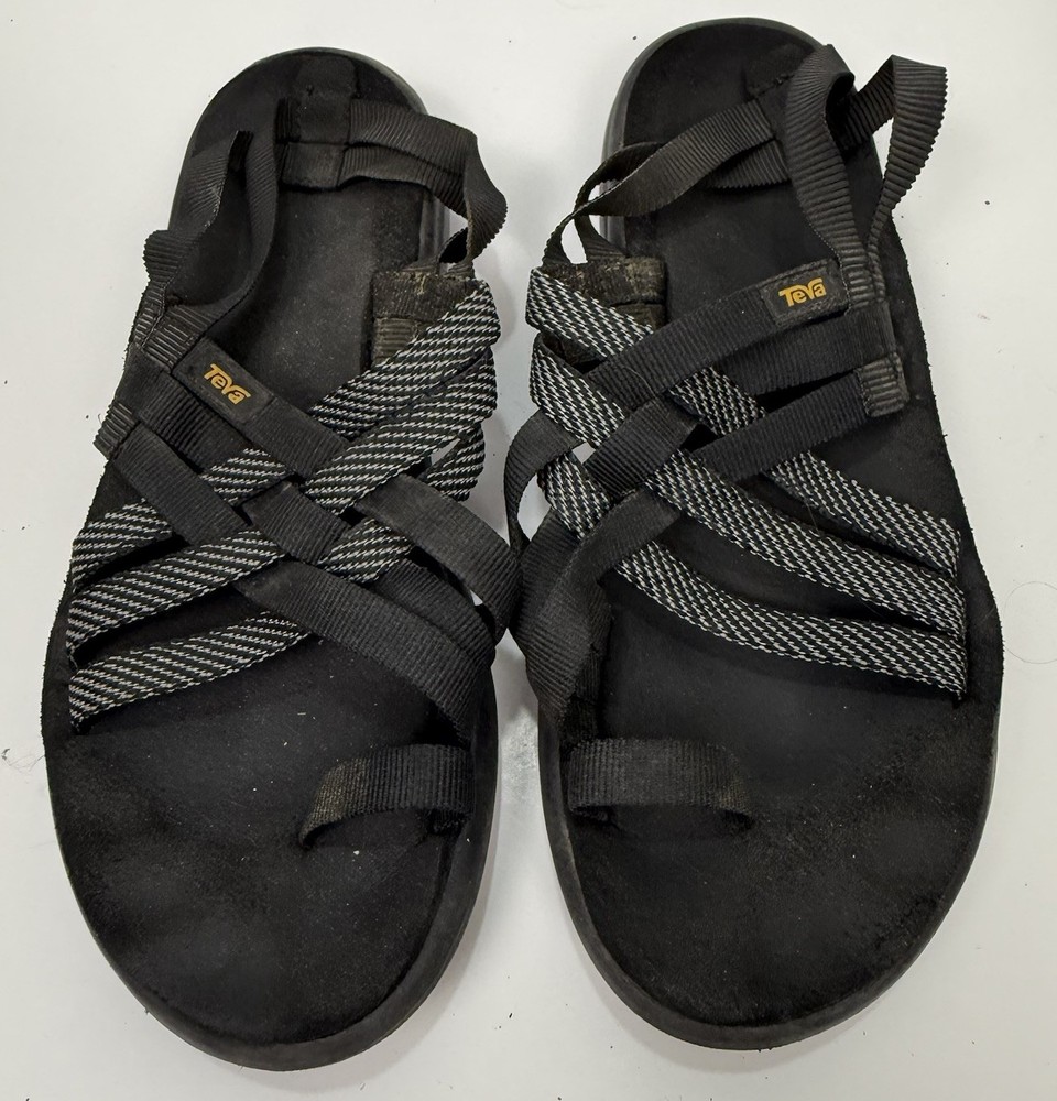 Teva Voya Strappy Black Criss‑Cross Sandals Women’s 8 Quick‑Dry EVA Sporty Vacay