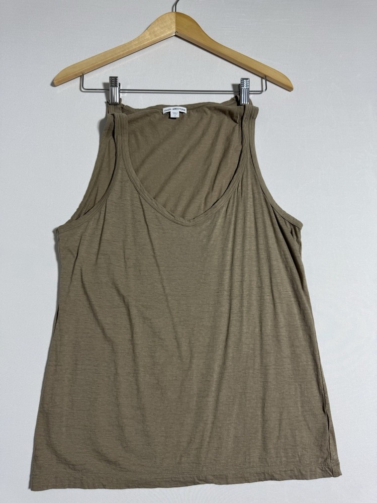 James Perse Deep V Sleeveless Knit Cotton Tank Top Brown Size 4