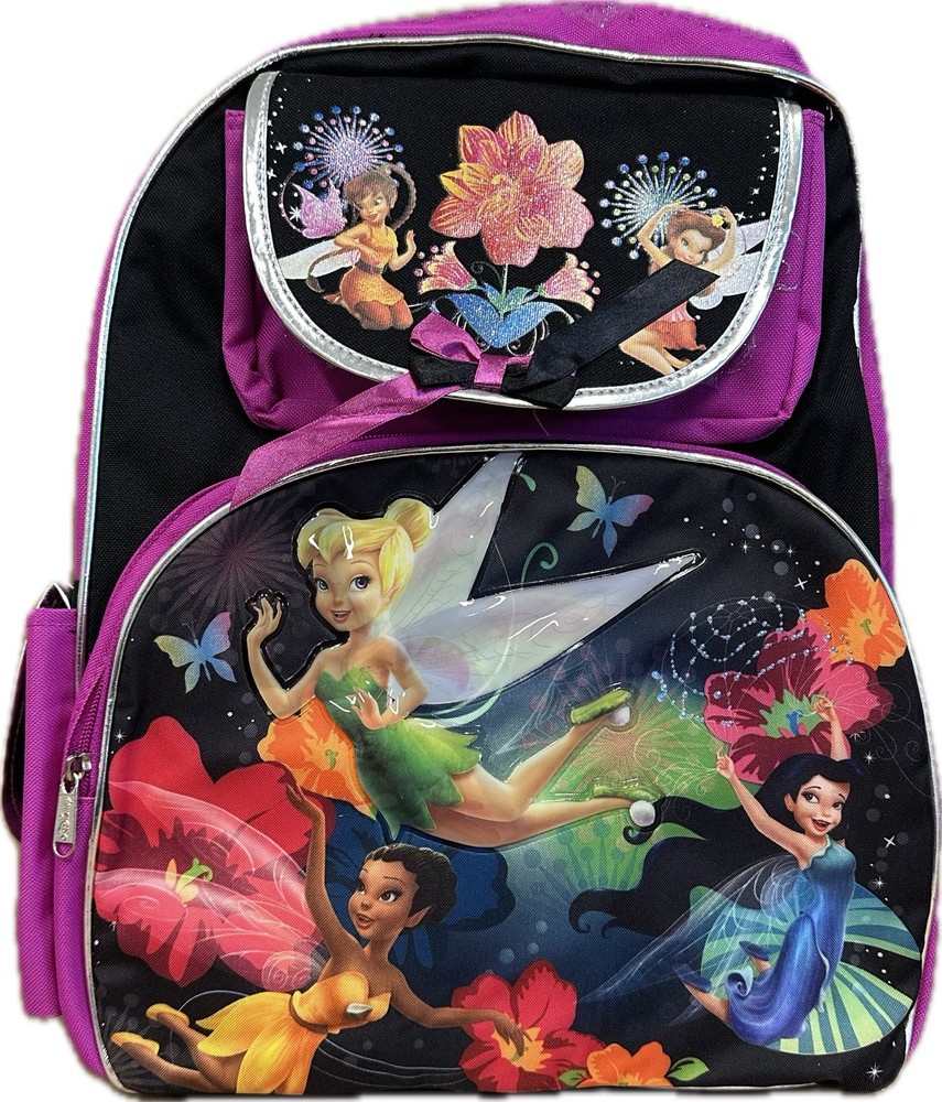 Large Backpack - Disney - Tinkerbell - Group Girls Black Flowers 16