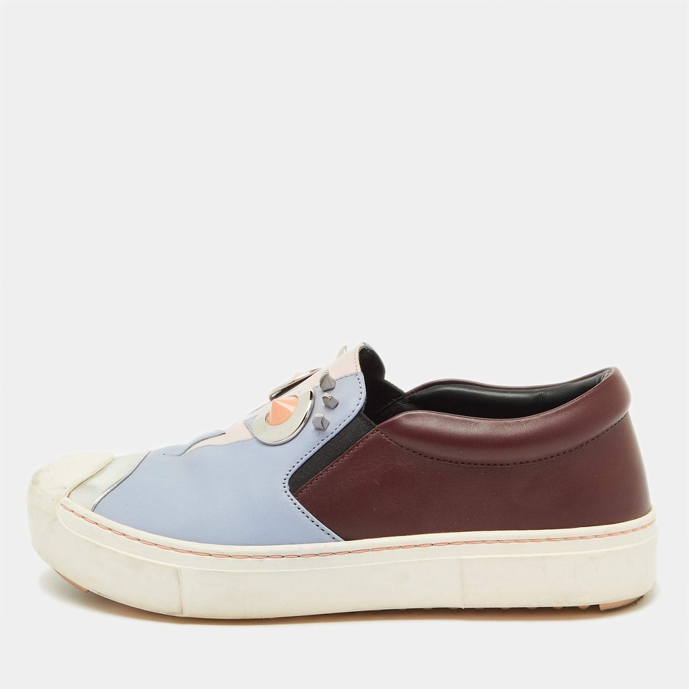 Fendi Multicolor Leather Face Motif Slip On Sneakers Size 37.5