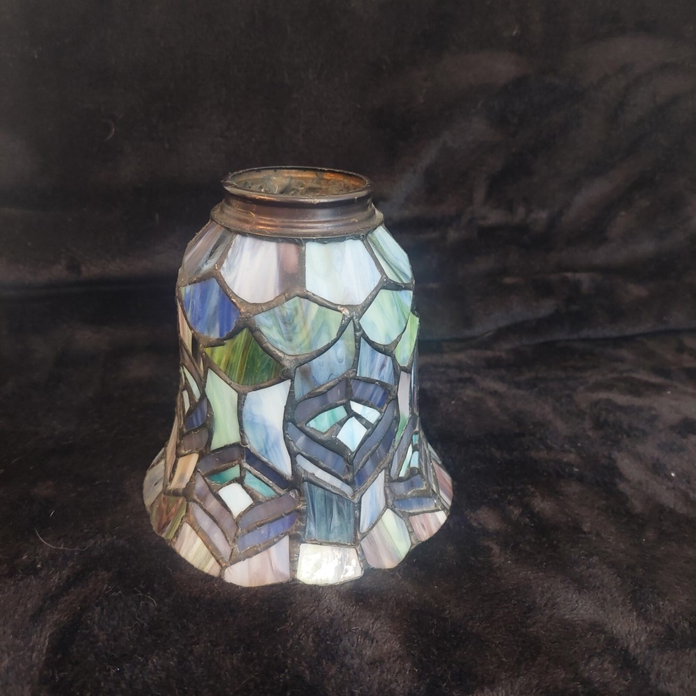 Vintage Tiffany Style Leaded Stained Glass Lamp Shade Blue 2.5 