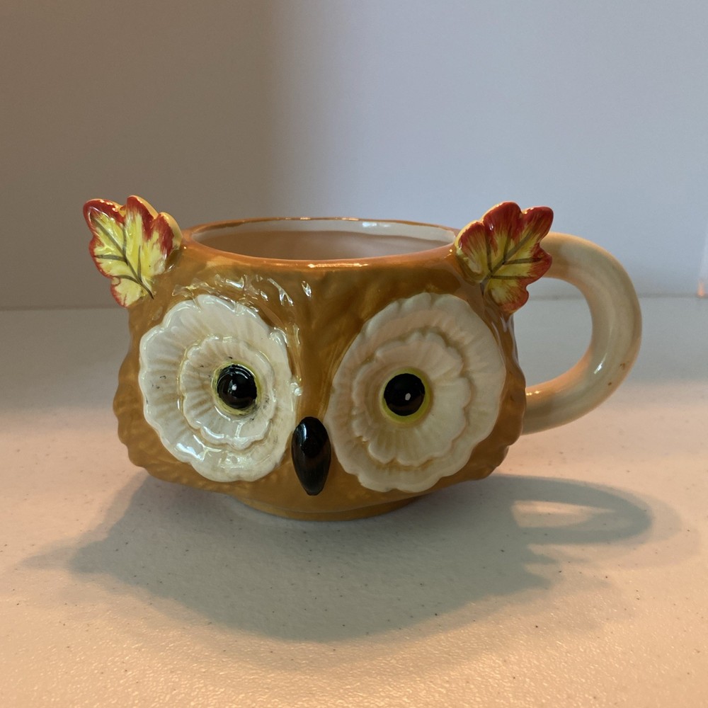 Owl Face Fall Leaves Tableware Coffee Cocoa Mug 13 oz Ceramic Woodland