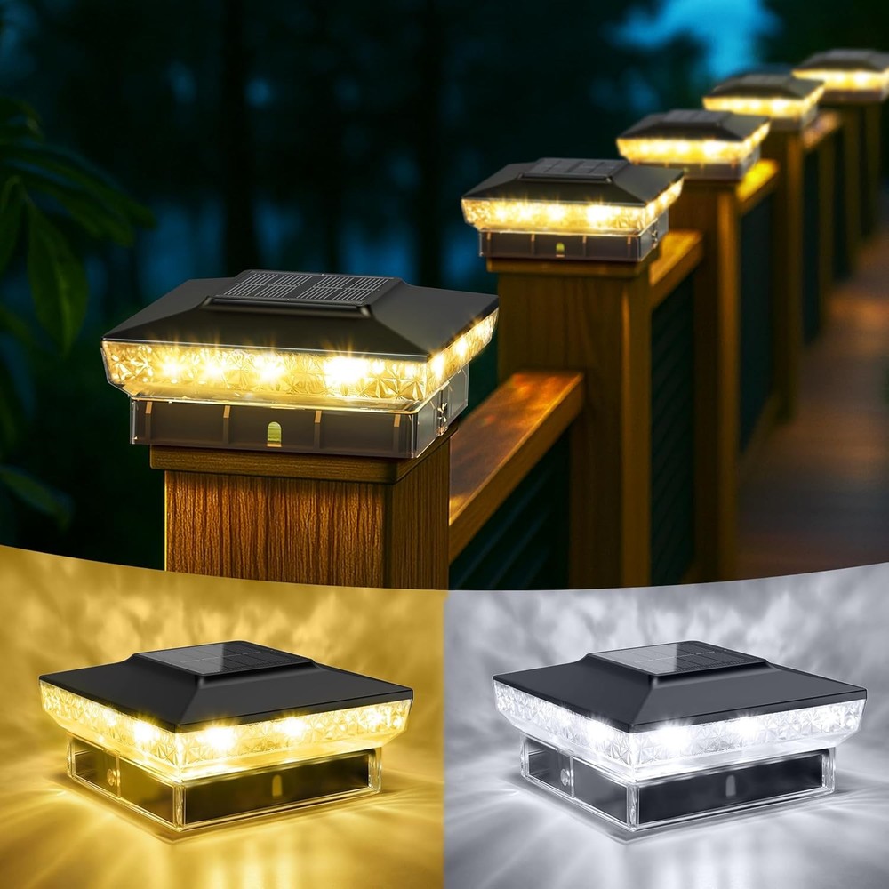 Upgraded Black Solar Post Cap Lights 6 Pack for Deck Fence Outdoor