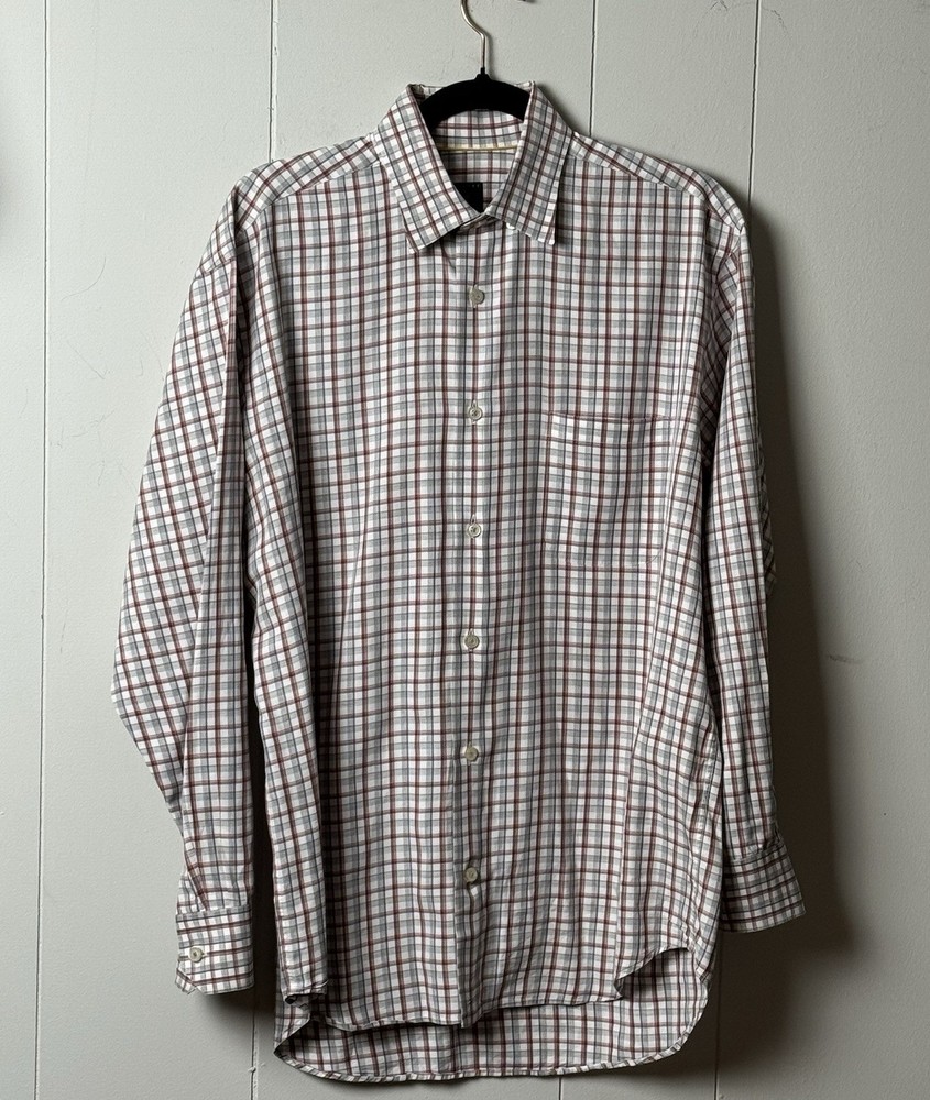Robert Talbott Men's Plaid - Red/Maroon Blue White Button Down Shirt Size L