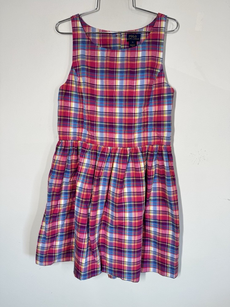 Polo Ralph Lauren Girls Youth Madras Plaid Dress With Open Back Size 16 Preppy