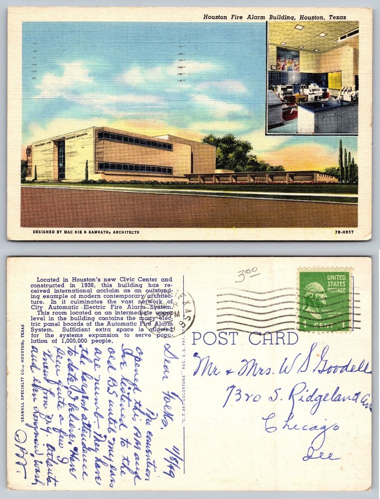 1949 Houston Fire Alarm Building Texas Postcard Modern Architecture Linen