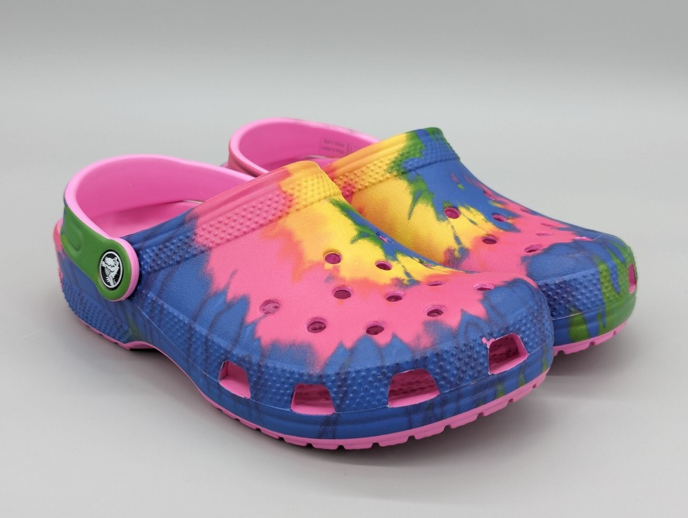 Crocs Tie Dye Electric Pink Blue Green Slip On Shoes 205453 Size Ladies 5 Mens 3