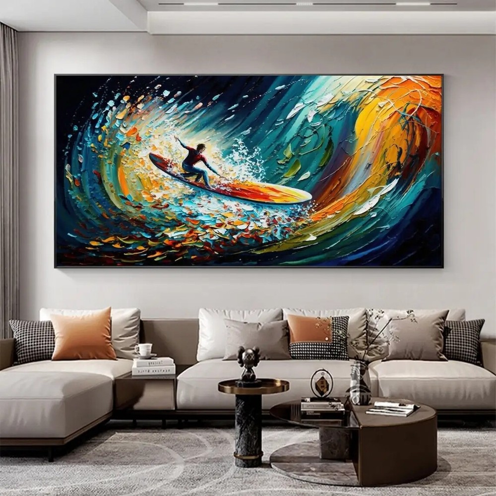 Abstract Ocean Surfing Oil Painting Handmade on Canvas LargeTexture Painting