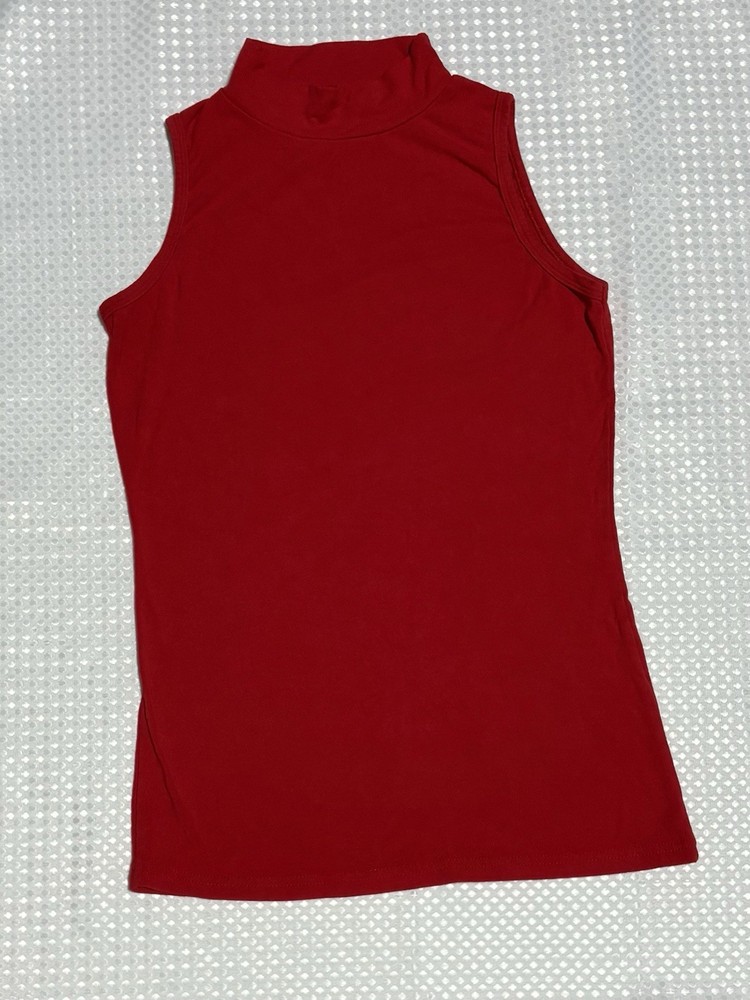 Women’s Mock Turtleneck Slim Fitted Sleeveless Top.Stretchy Basic Casual Top.RED ( SIZE - M )
