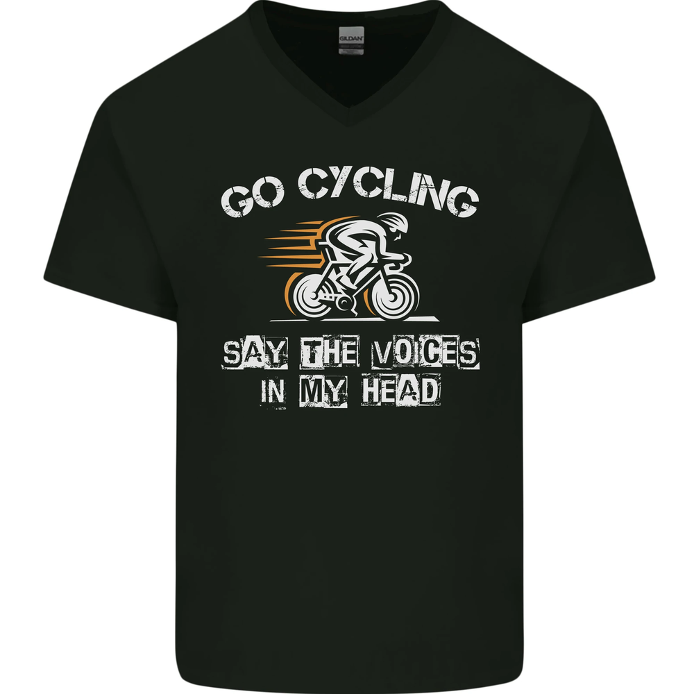Go Cycling Say Voices in My Head Cyclist Mens V-Neck Cotton T-Shirt
