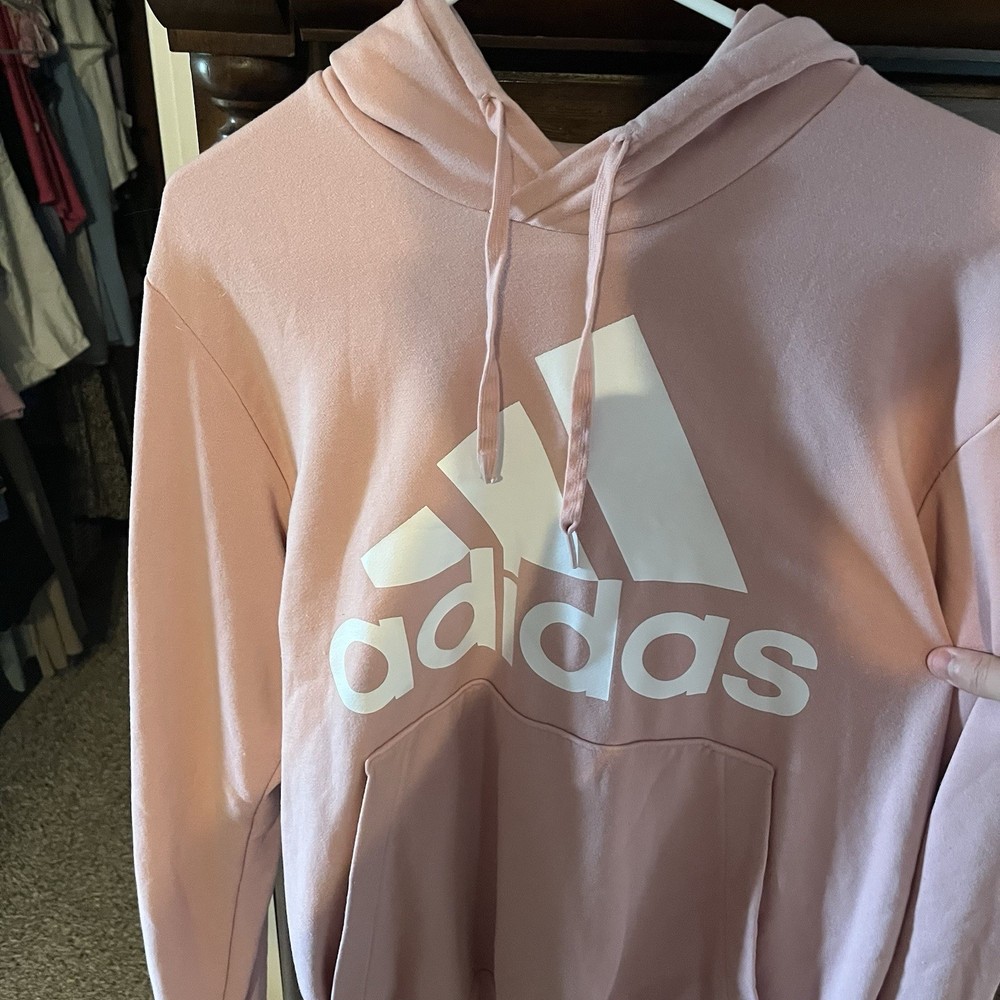 Adidas Women’s Pink Hoodie Sweatshirt Pullover Size M Logo Front Kangaroo Pocket