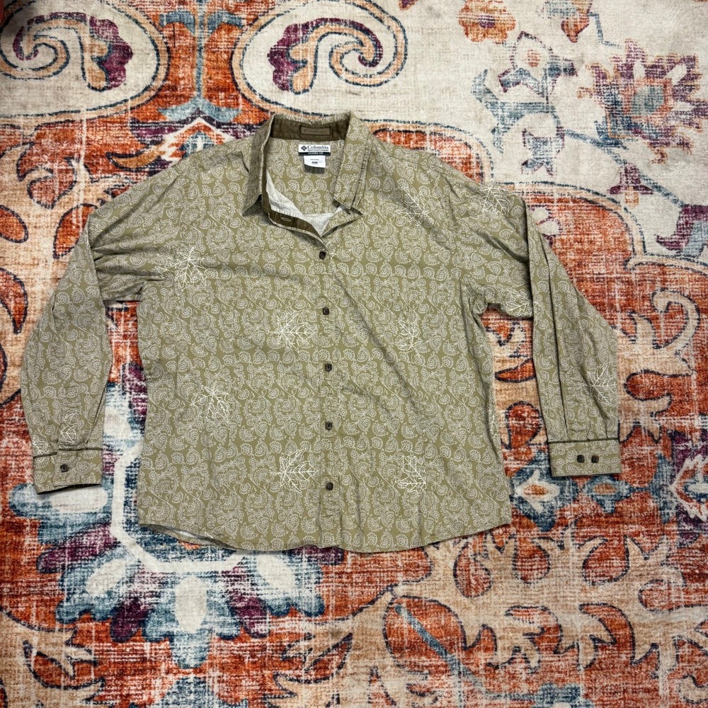 Columbia Shirt Womens Large Floral Leaf Embroidered Button Up River Resort XL
