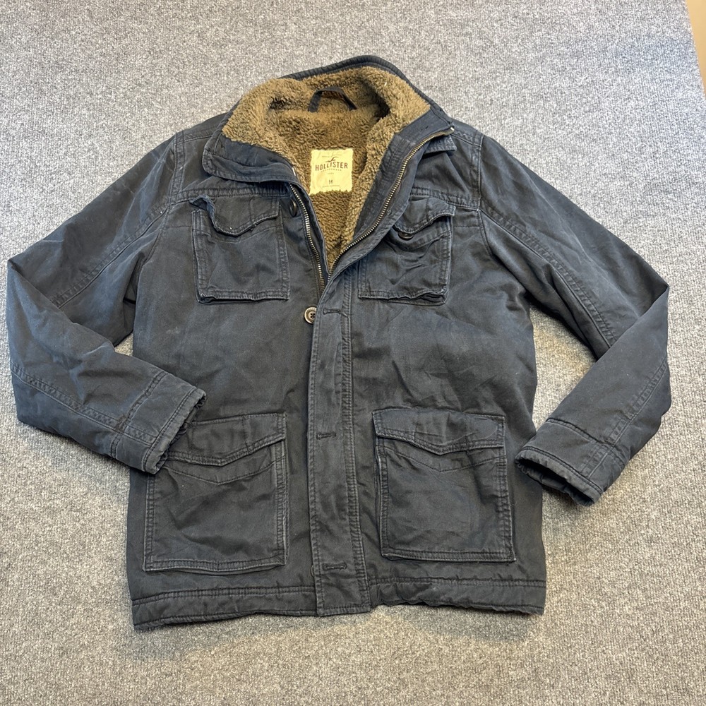 Vintage Hollister Utility Jacket Coat Mens Medium Blue Sherpa Lined Military Y2K