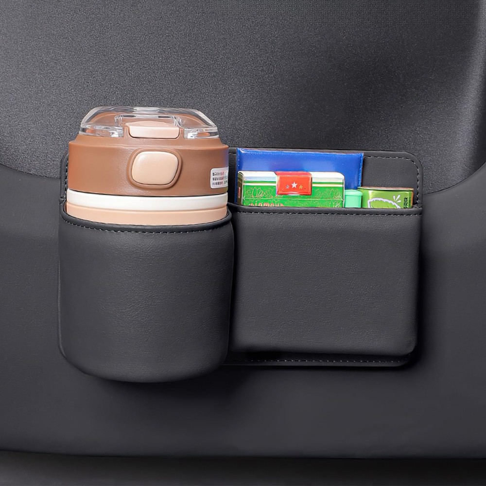 Car Side Door Organizer, 3.75'' Cup Holder, PU Leather Back Seat Storage Pock...