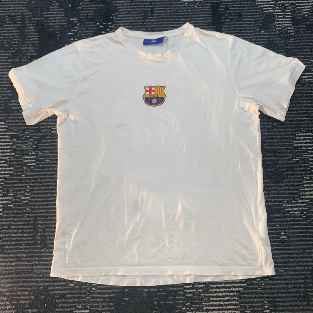 FC Barcelona Vintage Men’s White Graphic T-Shirt With Crest Sz L
