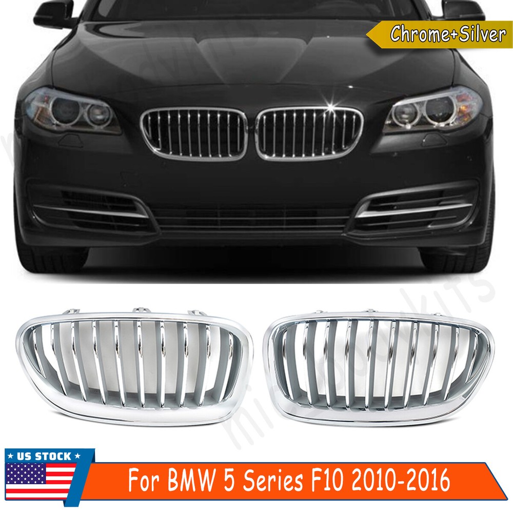 For 2010-2016 BMW 5 Series F10 535i 528i Chrome&Silver Front Hood Kidney Grille