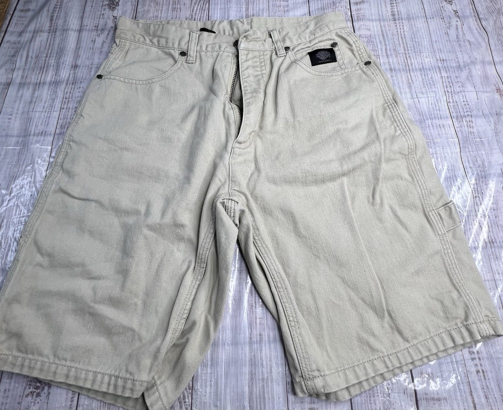 Harley Davidson Shorts Mens 28 Tan Denim Bermuda Shorts Canvas Casual Biker