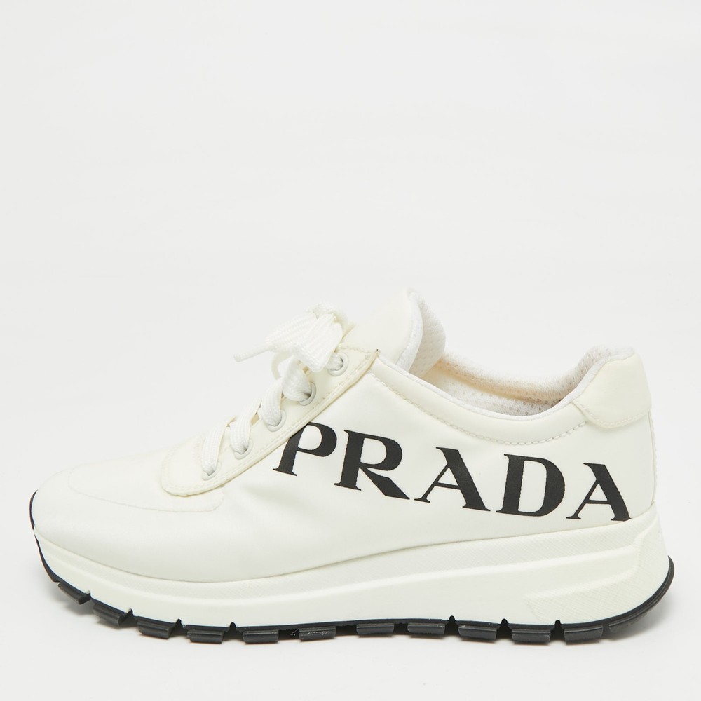 Prada White Nylon Prax 01 Low Top Sneakers Size 39 EU