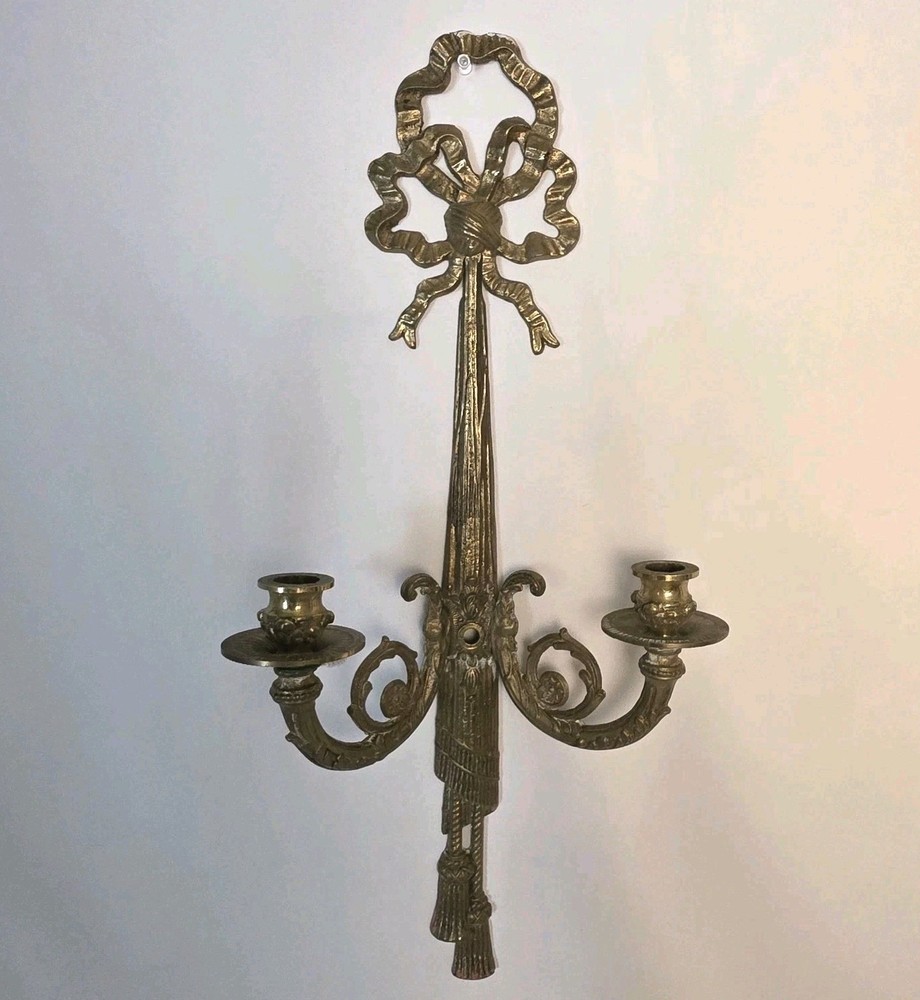 VTG Louis XVI Style French Bow Wall Sconce Candle Holder Double 2 Arm Neoclassic