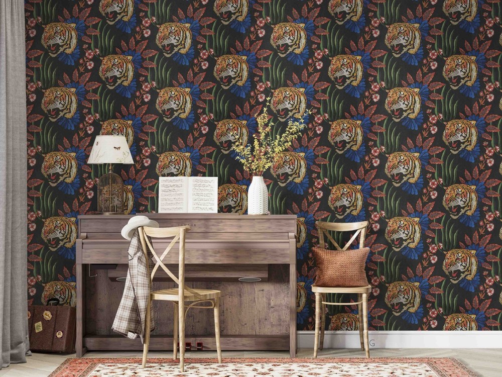 3D Tigers Plants Gucci Pattern Wall Murals Wallpaper Murals Wall Sticker