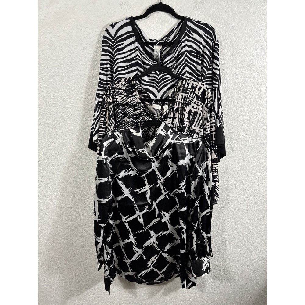 Chico's Womens Size 3 Lot of 3 Black White Zebra Abstract Graphic Blouses Tops-image