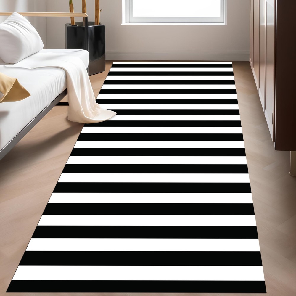 Runner Black White Kitchen Washable Floor Area Home Decor Non Slip Long Rug