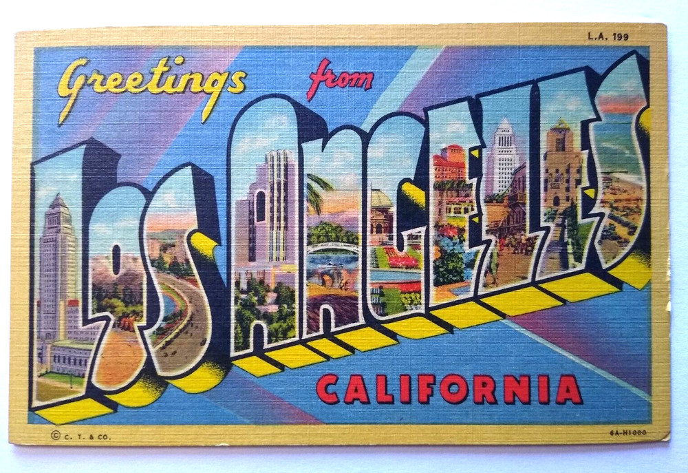 Greetings From Los Angeles California Large Big Letter Linen Postcard Curt Teich