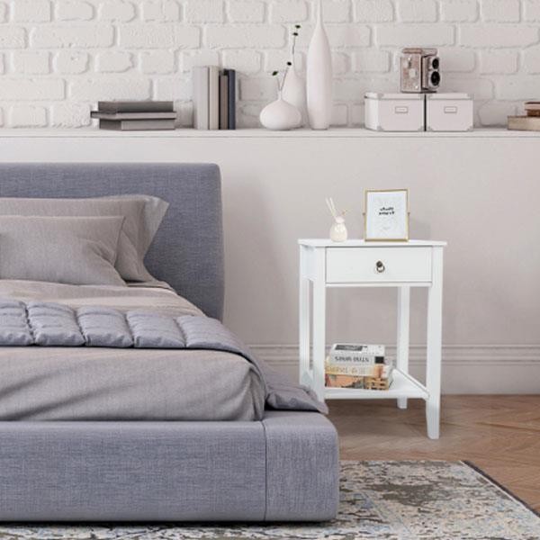Modern Bedside End Table with Open Shelf & Drawers for Bedroom or Living Room