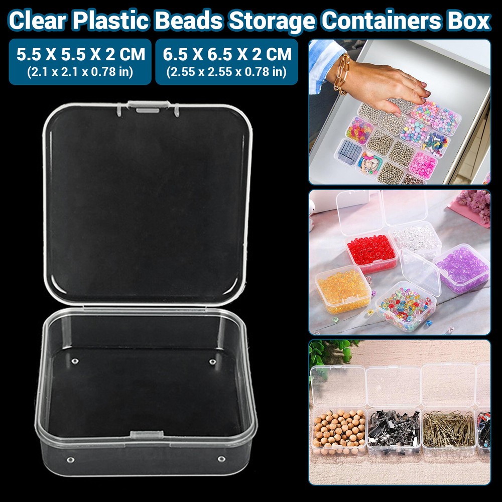 5.5/6.5CM Clear Plastic Storage Box Beads Jewelry Craft Container Organizer Case