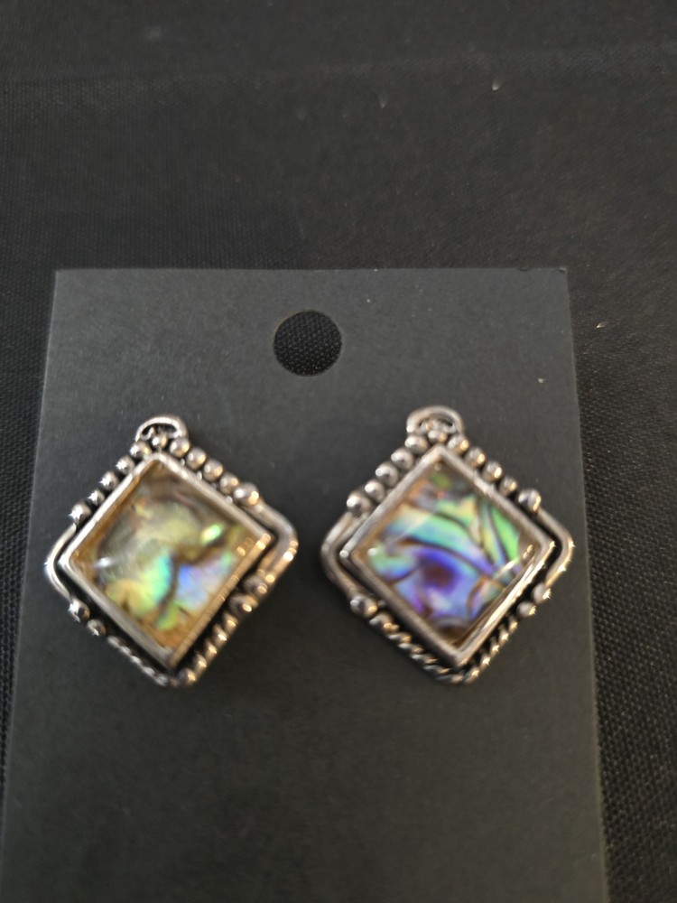 Vintage Abalone Shell Sterling Silver Square Earrings One Stud Broken