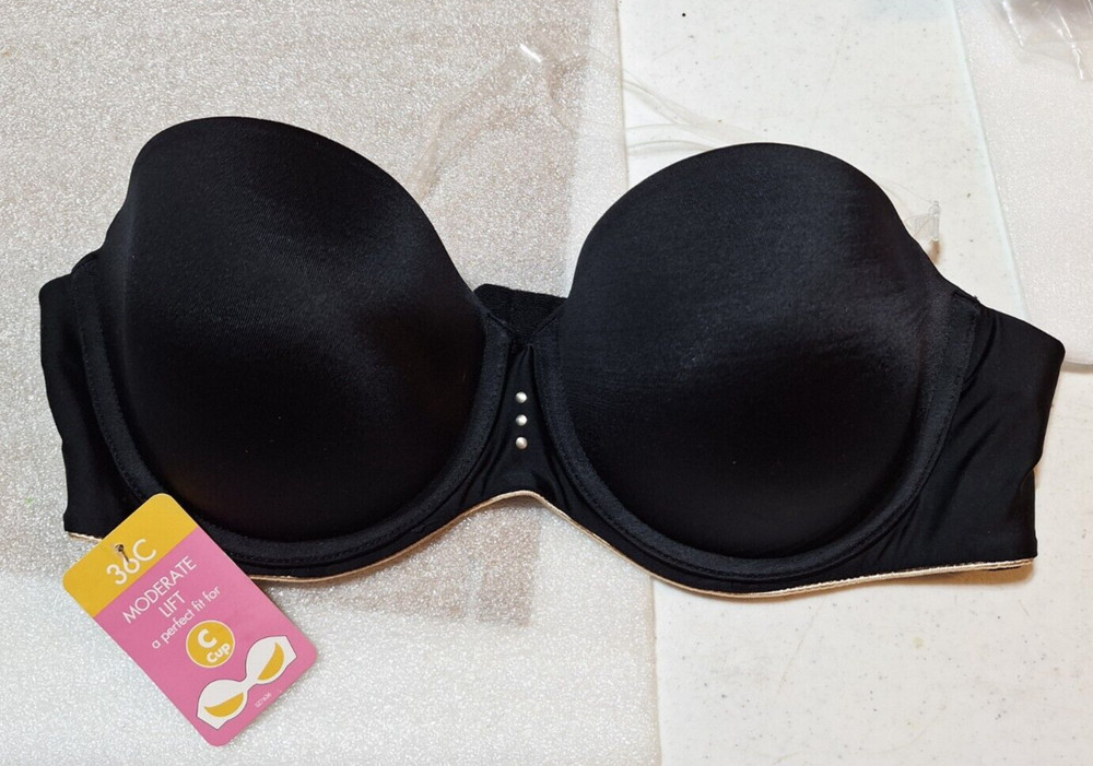 NWT Maidenform Sweet Nothings 36C Push Up Gold Trim Clear Straps Evening Bra
