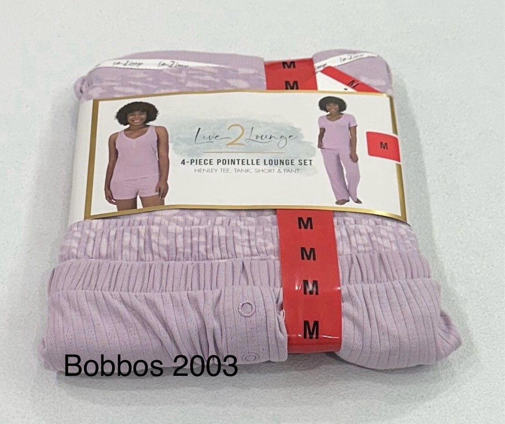 Live 2 Lounge Women’s 4-Piece Pointelle Lounge Set, Purple, Size M