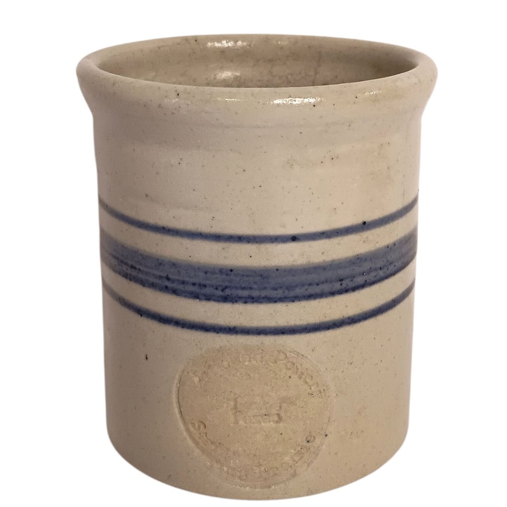 Vtg Nettlebed Pottery Miniature Crack Cream With Blue Stripe Stoneware 3.5